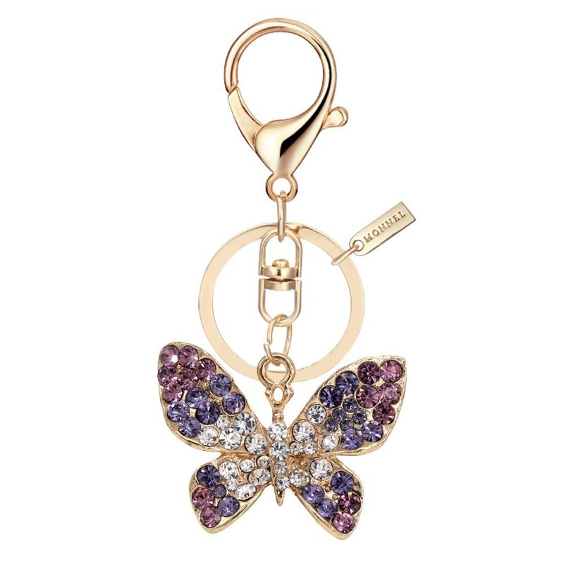Monnel Bling Crystal Butterfly Design Keychain Key Ring Purple MZ835-1 - Image 1